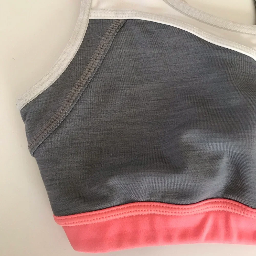 Athleta Triple Dare Sports Bra Pink Gray White Size XS XSmall._4